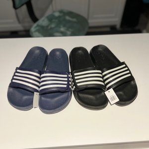 Mens Slides Summer beach Flip Flop Sandals 2 PAIR - Black and Blue 11